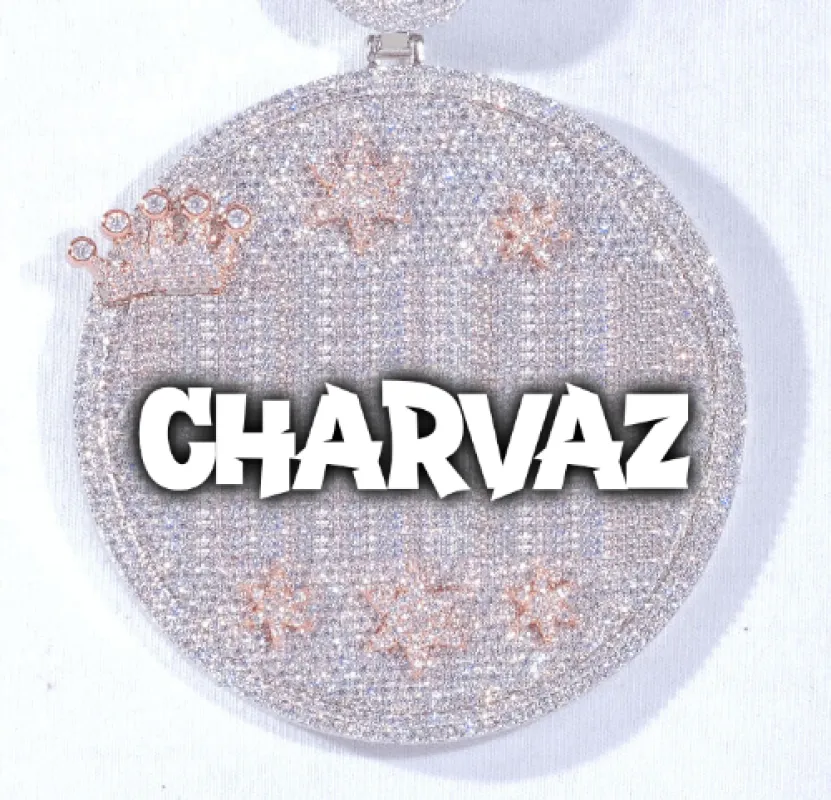 CUSTOM LETTER NECKLACE 3D BIG CROWN DISC sold by The GUU Shop