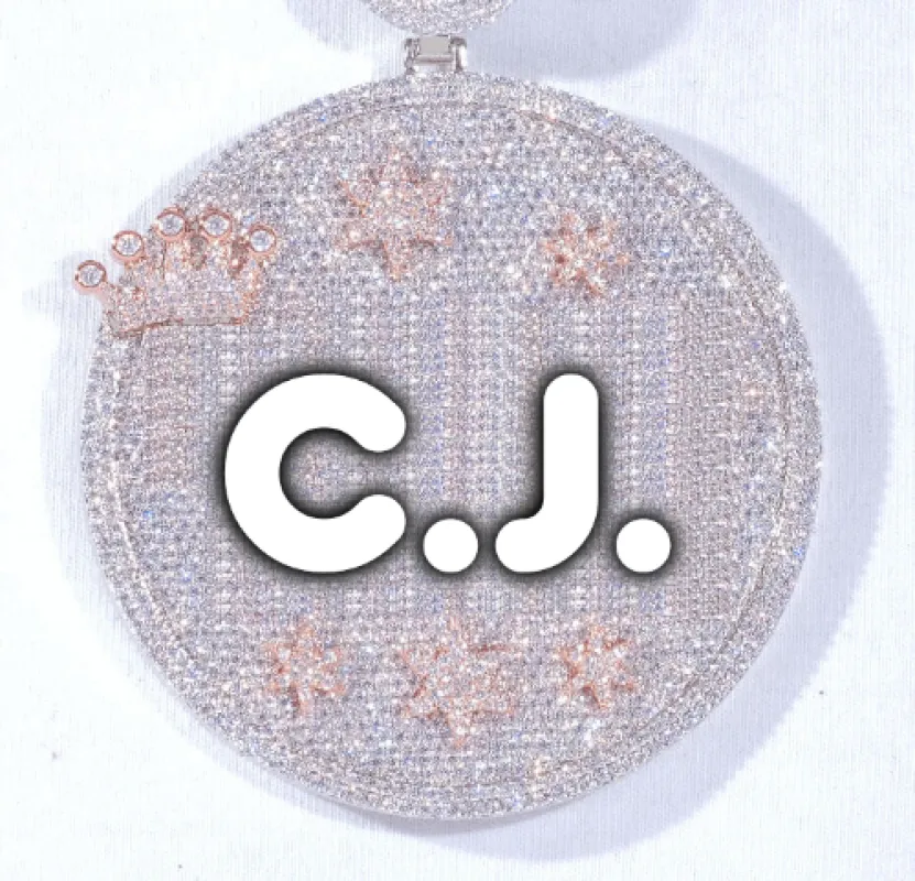 CUSTOM LETTER NECKLACE 3D BIG CROWN DISC sold by The GUU Shop