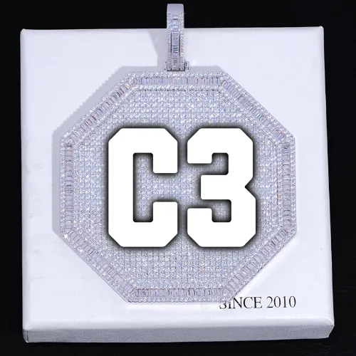 CUSTOM LETTER NECKLACE 3D BIG OCTAGON sold by The GUU Shop