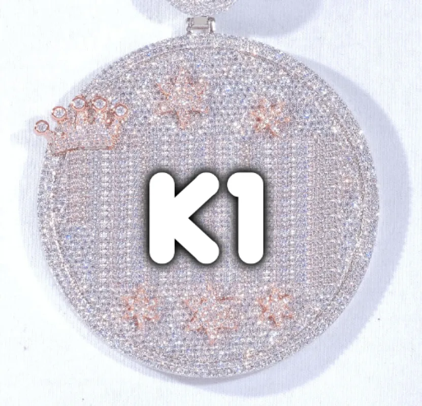 CUSTOM LETTER NECKLACE 3D BIG CROWN DISC sold by The GUU Shop