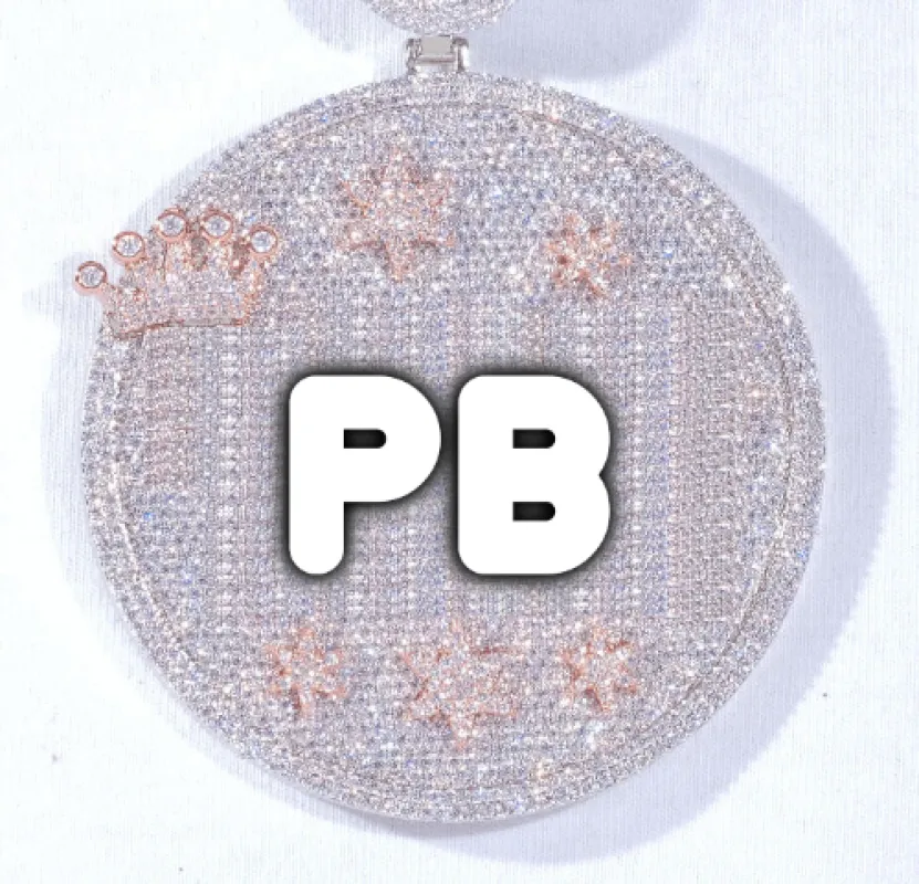 CUSTOM LETTER NECKLACE 3D BIG CROWN DISC sold by The GUU Shop