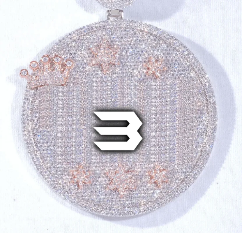 CUSTOM LETTER NECKLACE 3D BIG CROWN DISC sold by The GUU Shop