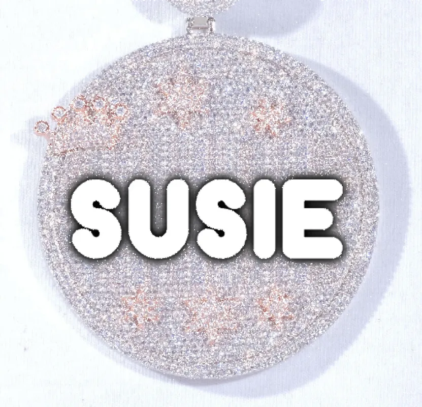 CUSTOM LETTER NECKLACE 3D BIG CROWN DISC sold by The GUU Shop