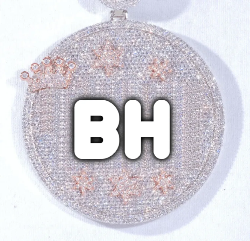 CUSTOM LETTER NECKLACE 3D BIG CROWN DISC sold by The GUU Shop