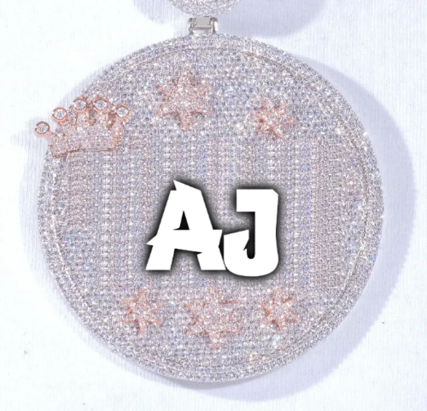 CUSTOM LETTER NECKLACE 3D BIG CROWN DISC sold by The GUU Shop