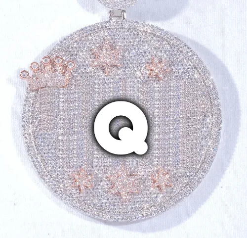 CUSTOM LETTER NECKLACE 3D BIG CROWN DISC sold by The GUU Shop
