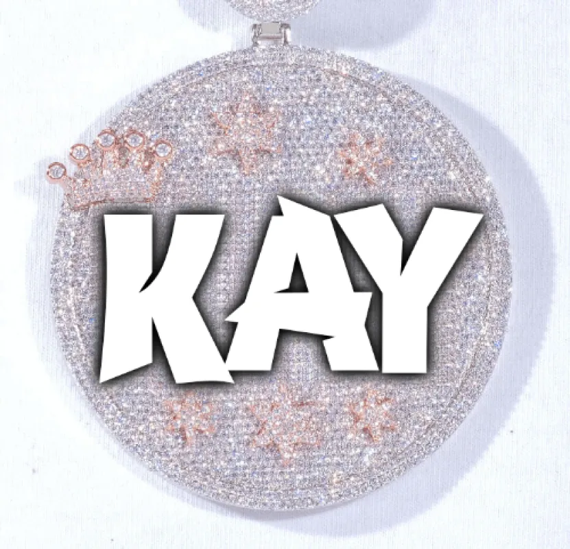 CUSTOM LETTER NECKLACE 3D BIG CROWN DISC sold by The GUU Shop