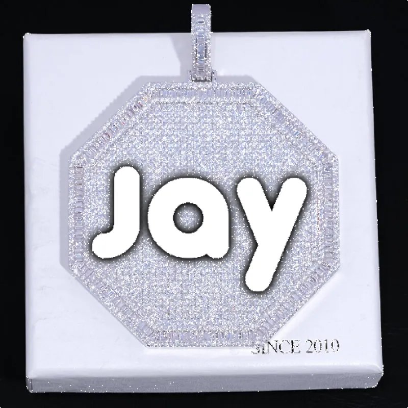 CUSTOM LETTER NECKLACE 3D BIG OCTAGON sold by The GUU Shop