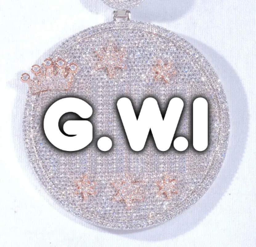 CUSTOM LETTER NECKLACE 3D BIG CROWN DISC sold by The GUU Shop