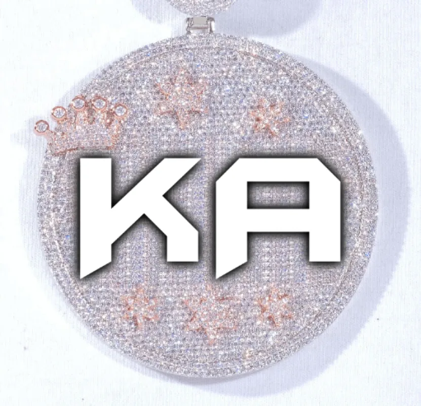 CUSTOM LETTER NECKLACE 3D BIG CROWN DISC sold by The GUU Shop