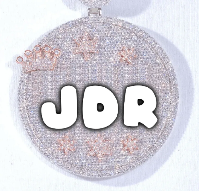 CUSTOM LETTER NECKLACE 3D BIG CROWN DISC sold by The GUU Shop