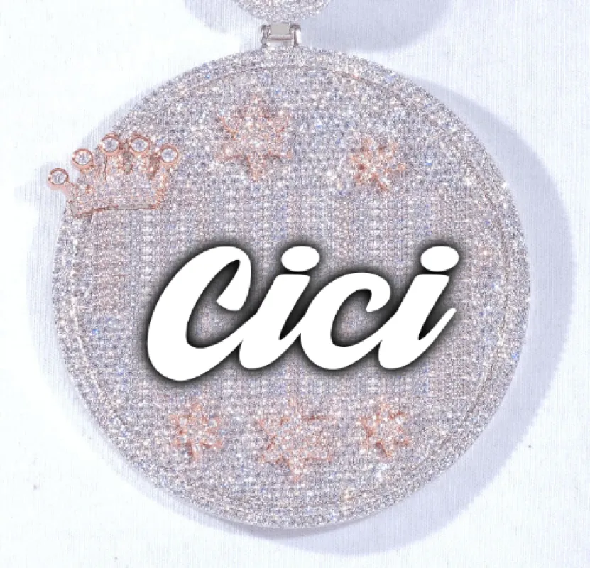 CUSTOM LETTER NECKLACE 3D BIG CROWN DISC sold by The GUU Shop