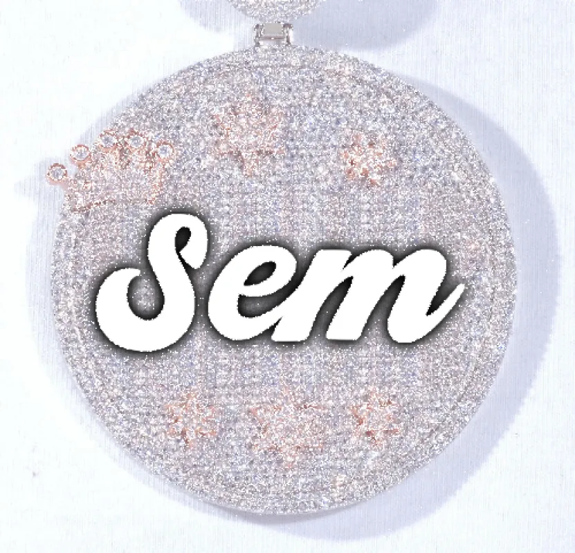 CUSTOM LETTER NECKLACE 3D BIG CROWN DISC sold by The GUU Shop