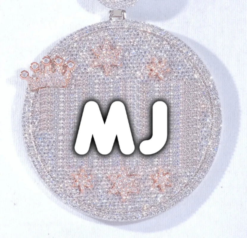 CUSTOM LETTER NECKLACE 3D BIG CROWN DISC sold by The GUU Shop