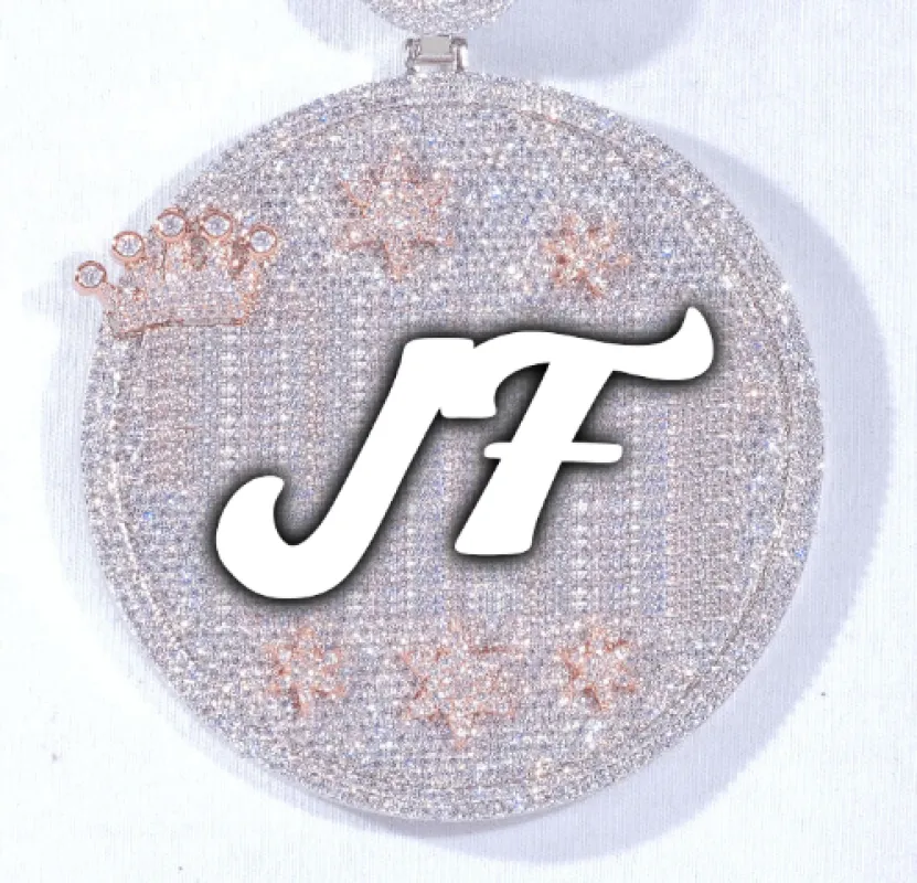 CUSTOM LETTER NECKLACE 3D BIG CROWN DISC sold by The GUU Shop