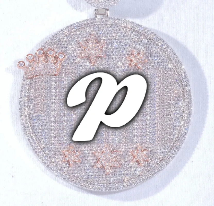 CUSTOM LETTER NECKLACE 3D BIG CROWN DISC sold by The GUU Shop