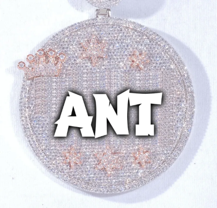 CUSTOM LETTER NECKLACE 3D BIG CROWN DISC sold by The GUU Shop