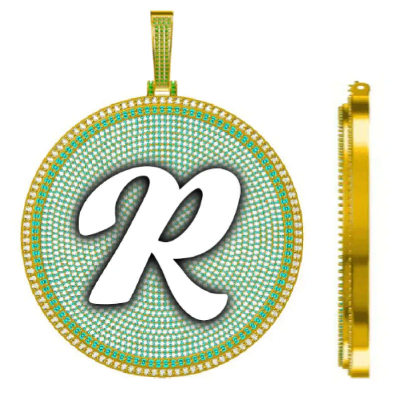 CUSTOM LETTER NECKLACE 3D BIG DISC sold by The GUU Shop