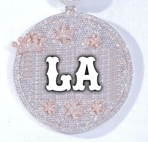 CUSTOM LETTER NECKLACE 3D BIG CROWN DISC sold by The GUU Shop