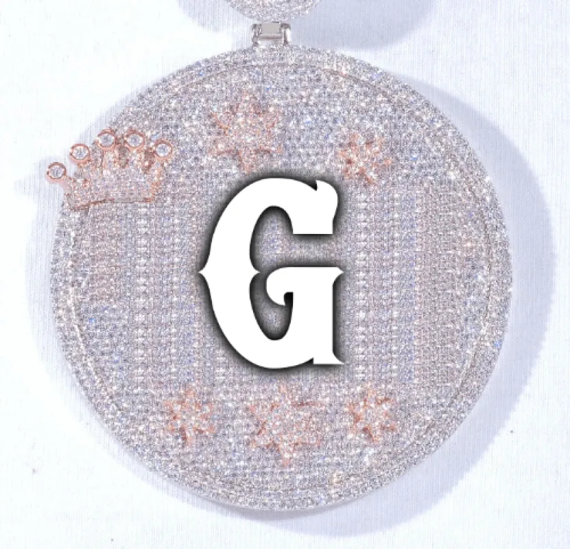 CUSTOM LETTER NECKLACE 3D BIG CROWN DISC sold by The GUU Shop