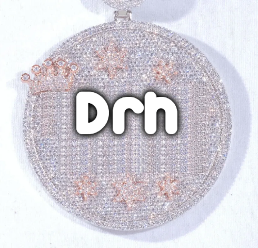 CUSTOM LETTER NECKLACE 3D BIG CROWN DISC sold by The GUU Shop