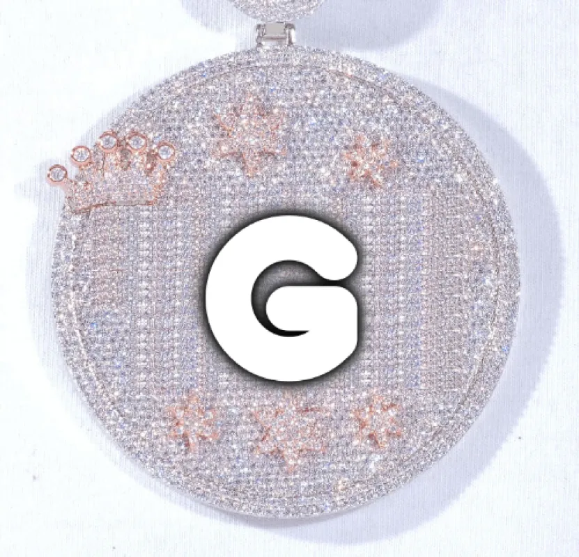 CUSTOM LETTER NECKLACE 3D BIG CROWN DISC sold by The GUU Shop