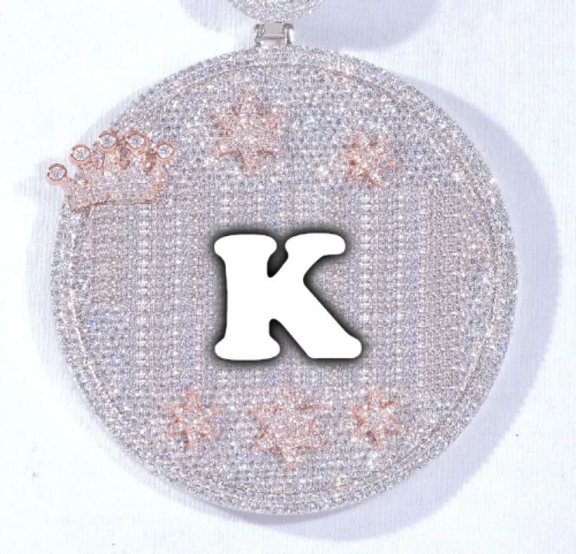 CUSTOM LETTER NECKLACE 3D BIG CROWN DISC sold by The GUU Shop