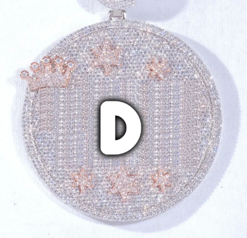 CUSTOM LETTER NECKLACE 3D BIG CROWN DISC sold by The GUU Shop