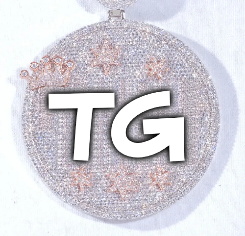 CUSTOM LETTER NECKLACE 3D BIG CROWN DISC sold by The GUU Shop