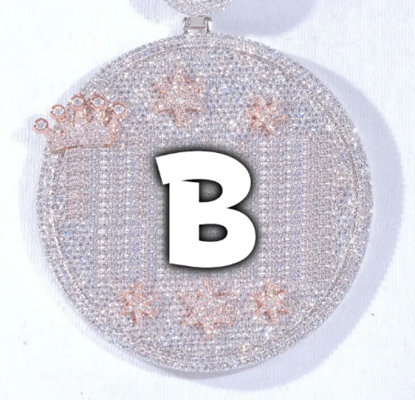 CUSTOM LETTER NECKLACE 3D BIG CROWN DISC sold by The GUU Shop