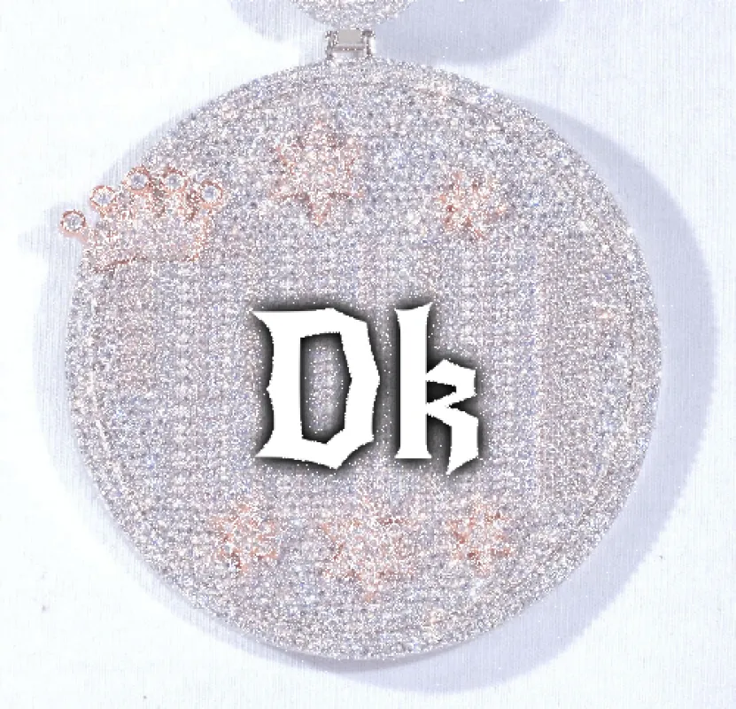 CUSTOM LETTER NECKLACE 3D BIG CROWN DISC sold by The GUU Shop