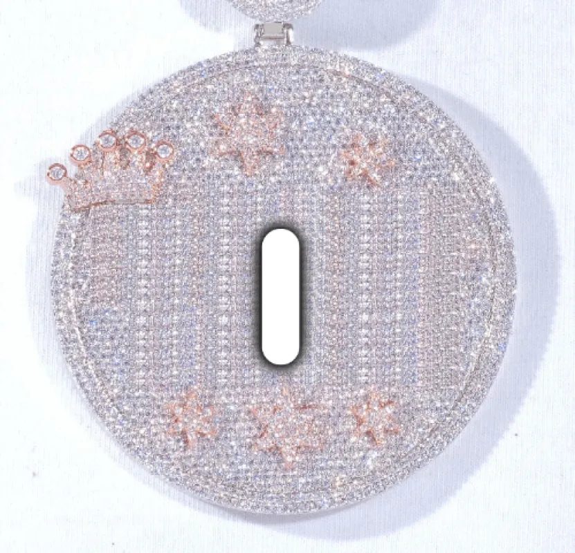 CUSTOM LETTER NECKLACE 3D BIG CROWN DISC sold by The GUU Shop