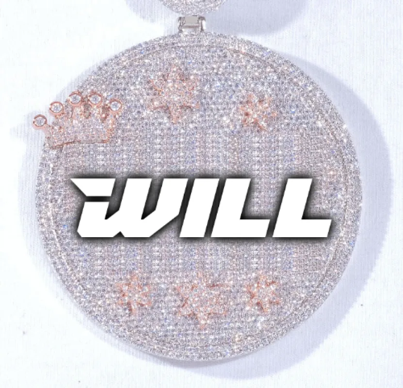 CUSTOM LETTER NECKLACE 3D BIG CROWN DISC sold by The GUU Shop