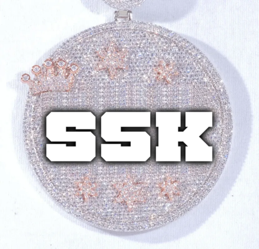 CUSTOM LETTER NECKLACE 3D BIG CROWN DISC sold by The GUU Shop