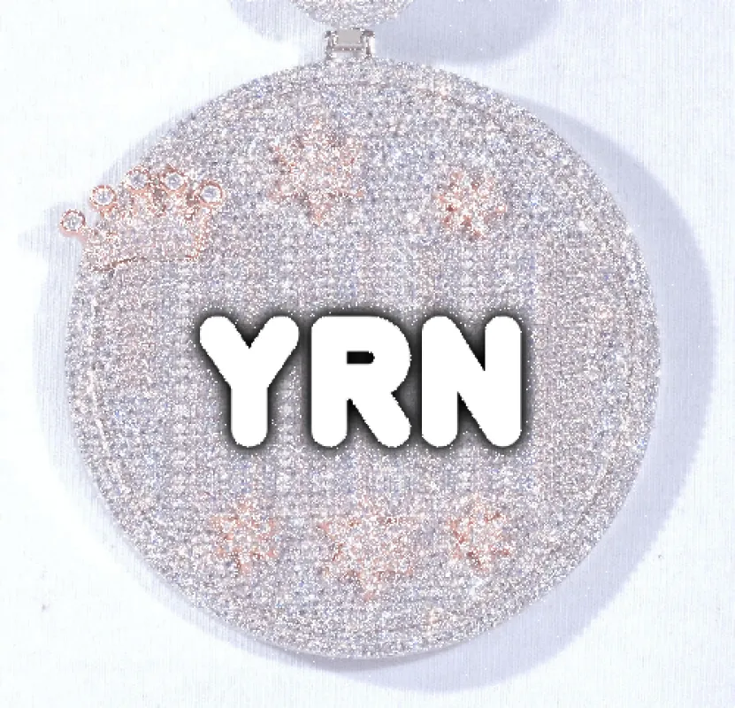 CUSTOM LETTER NECKLACE 3D BIG CROWN DISC sold by The GUU Shop