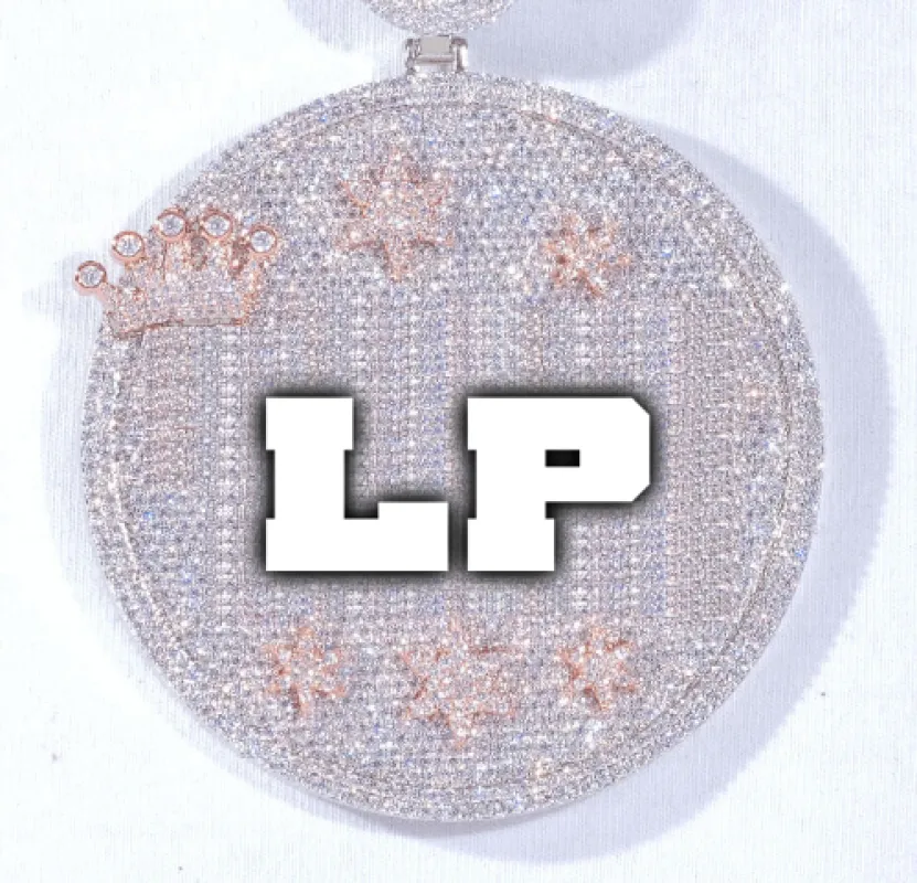 CUSTOM LETTER NECKLACE 3D BIG CROWN DISC sold by The GUU Shop