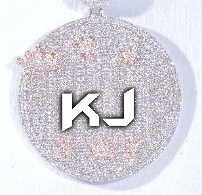 CUSTOM LETTER NECKLACE 3D BIG CROWN DISC sold by The GUU Shop