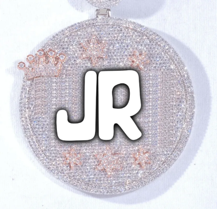 CUSTOM LETTER NECKLACE 3D BIG CROWN DISC sold by The GUU Shop