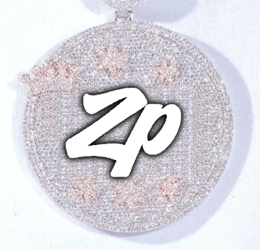 CUSTOM LETTER NECKLACE 3D BIG CROWN DISC sold by The GUU Shop