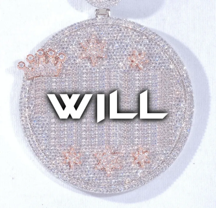 CUSTOM LETTER NECKLACE 3D BIG CROWN DISC sold by The GUU Shop