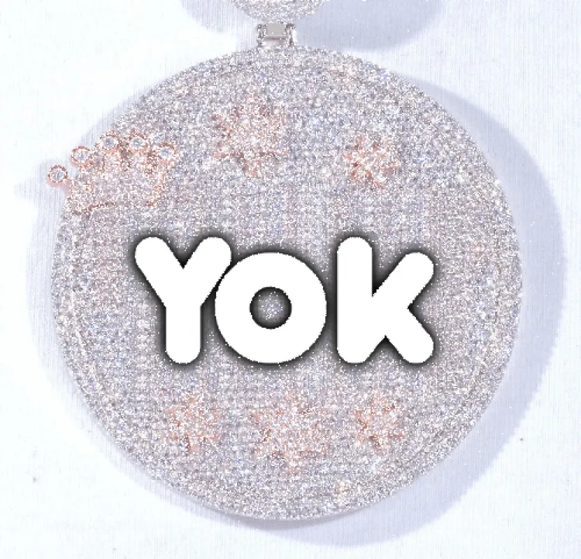 CUSTOM LETTER NECKLACE 3D BIG CROWN DISC sold by The GUU Shop