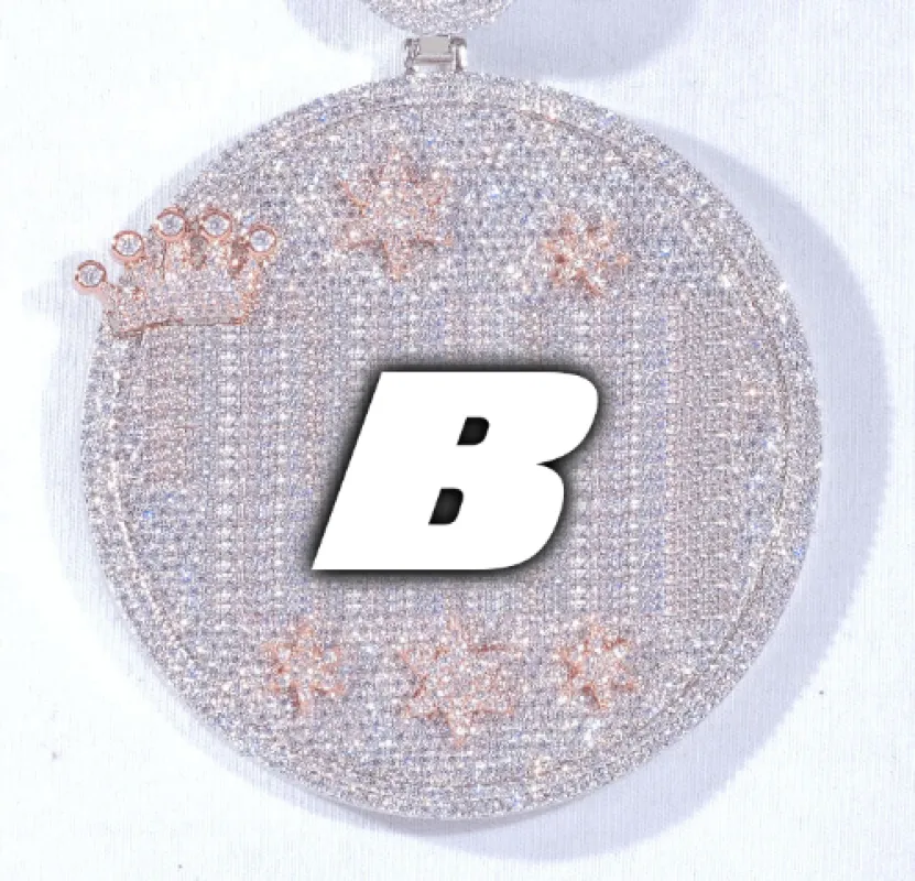 CUSTOM LETTER NECKLACE 3D BIG CROWN DISC sold by The GUU Shop