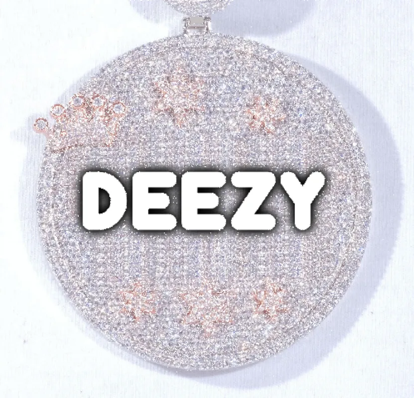 CUSTOM LETTER NECKLACE 3D BIG CROWN DISC sold by The GUU Shop