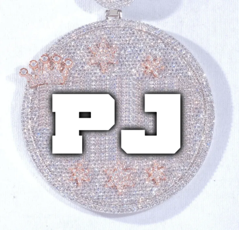 CUSTOM LETTER NECKLACE 3D BIG CROWN DISC sold by The GUU Shop