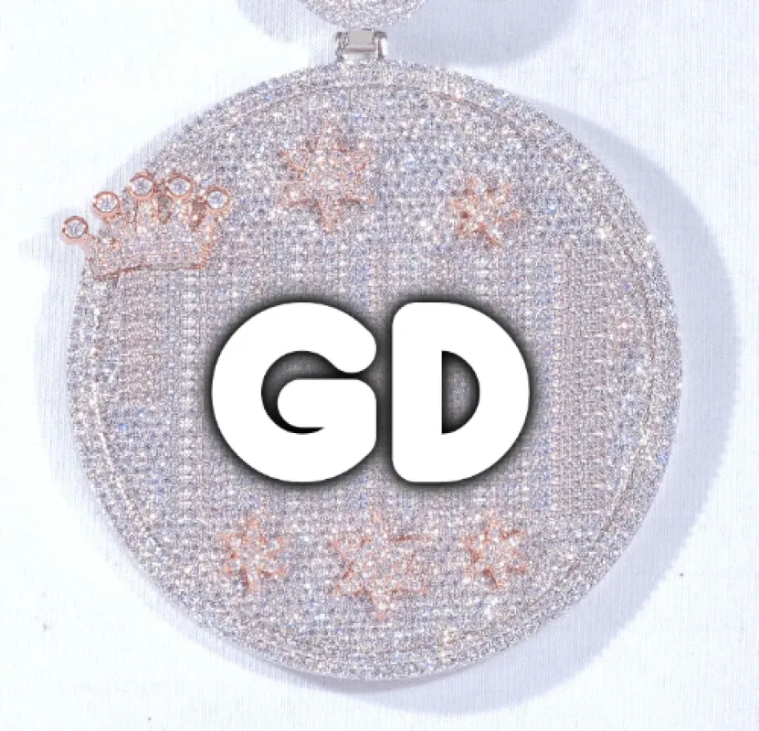 CUSTOM LETTER NECKLACE 3D BIG CROWN DISC sold by The GUU Shop