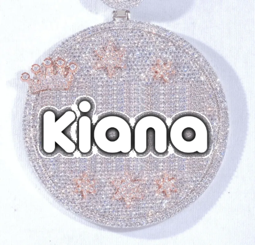 CUSTOM LETTER NECKLACE 3D BIG CROWN DISC sold by The GUU Shop