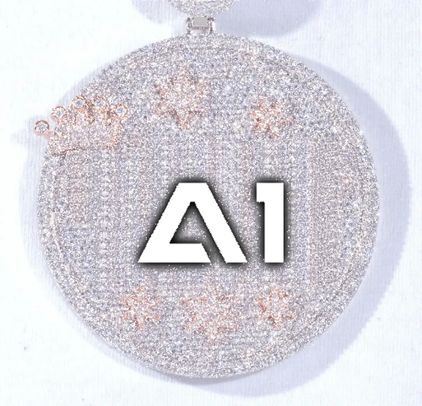 CUSTOM LETTER NECKLACE 3D BIG CROWN DISC sold by The GUU Shop