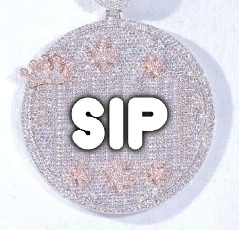 CUSTOM LETTER NECKLACE 3D BIG CROWN DISC sold by The GUU Shop