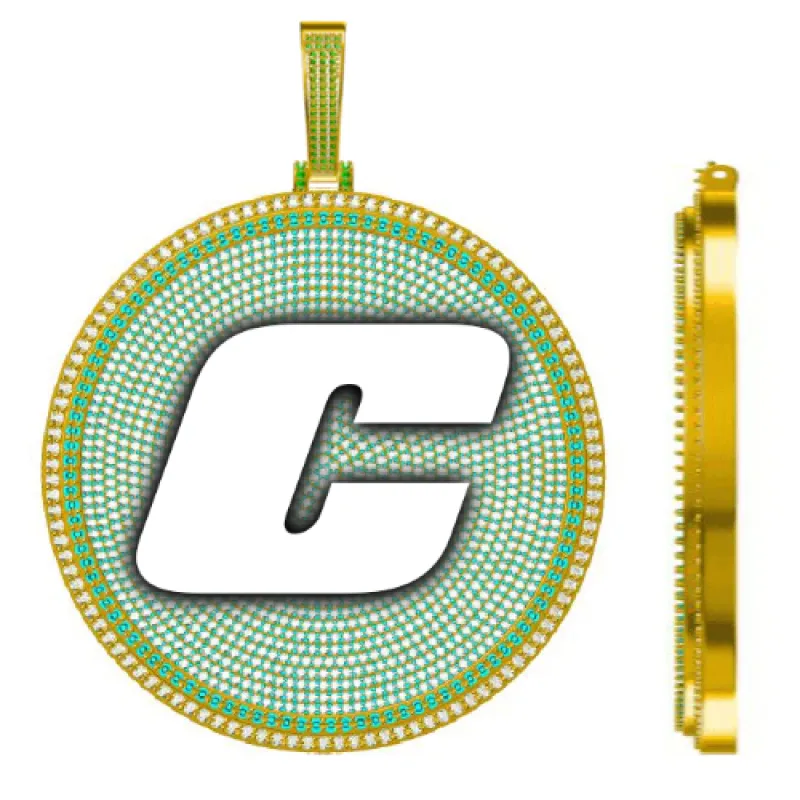 CUSTOM LETTER NECKLACE 3D BIG DISC sold by The GUU Shop