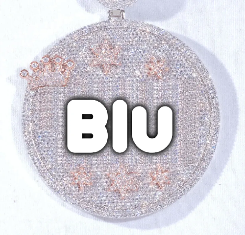 CUSTOM LETTER NECKLACE 3D BIG CROWN DISC sold by The GUU Shop